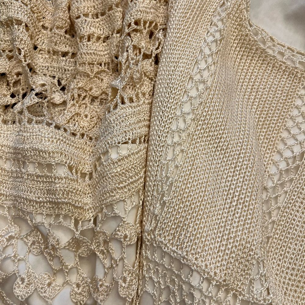Elegant vintage Kroshetta by Papillon Crochet Cream Knit Dress women’s size 8 - Picture 9 of 11